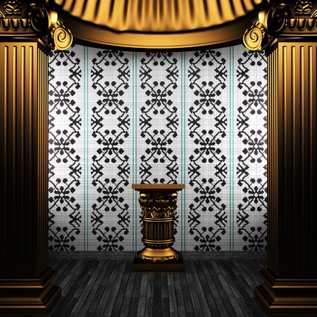 bronze columns, pedestal and tile wall made in 3Dの写真素材