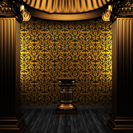 bronze columns, pedestal and tile wall made in 3Dの写真素材