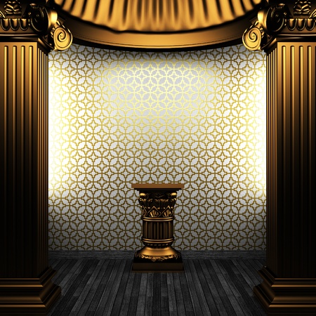 bronze columns, pedestal and tile wall made in 3Dの写真素材