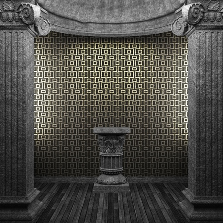 stone columns, pedestal and tile wall の写真素材