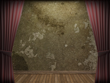 velvet curtain and stone wall made in 3dの写真素材