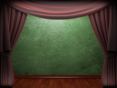 velvet curtain and stone wall made in 3dの写真素材