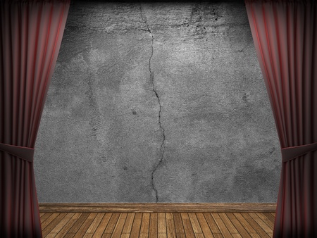 velvet curtain and stone wall made in 3dの写真素材