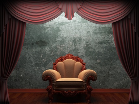 Red velvet curtain opening scene made in 3dの写真素材