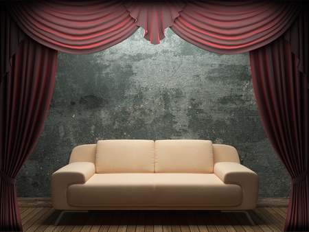 Red velvet curtain opening scene made in 3dの写真素材