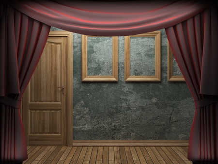 Red velvet curtain opening scene made in 3dの写真素材