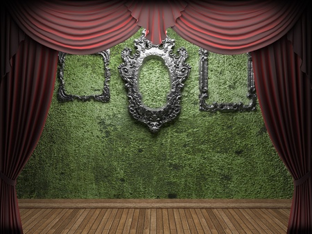 Red velvet curtain opening scene made in 3dの写真素材
