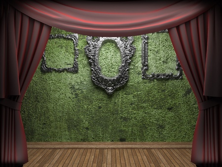 Red velvet curtain opening scene made in 3dの写真素材