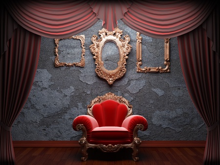 Red velvet curtain opening scene made in 3dの写真素材