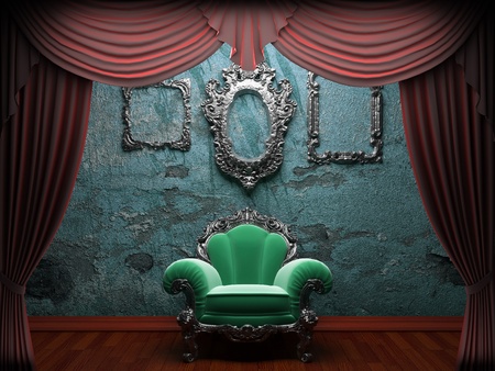 Red velvet curtain opening scene made in 3dの写真素材