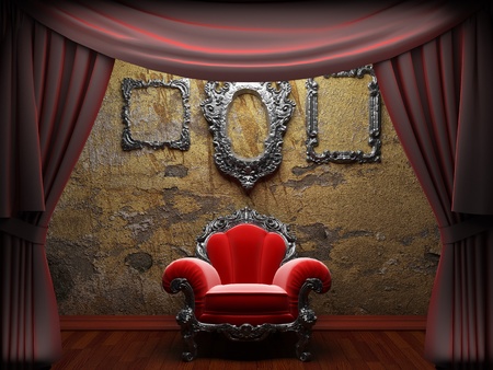 Red velvet curtain opening scene made in 3dの写真素材