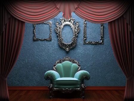 Red velvet curtain opening scene made in 3dの写真素材