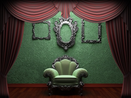 Red velvet curtain opening scene made in 3dの写真素材