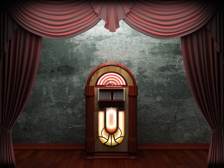Red velvet curtain opening scene made in 3d