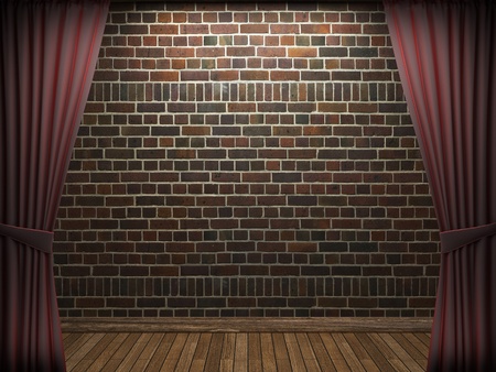 Red velvet curtain opening scene made in 3dの写真素材