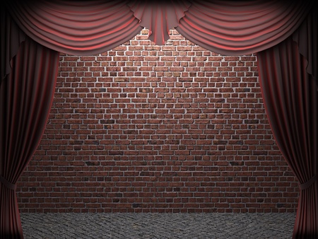 Red velvet curtain opening scene made in 3dの写真素材