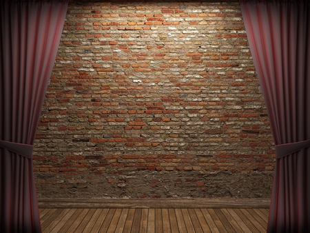 Red velvet curtain opening scene made in 3dの写真素材