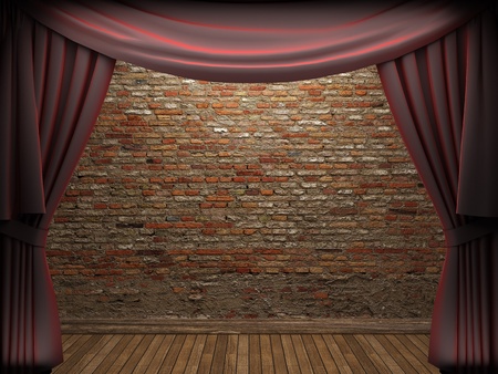 Red velvet curtain opening scene made in 3dの写真素材