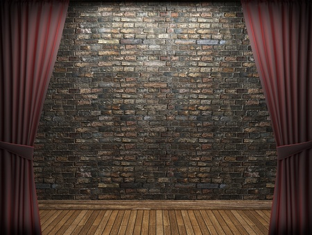 Red velvet curtain opening scene made in 3dの写真素材