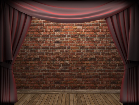 Red velvet curtain opening scene made in 3dの写真素材
