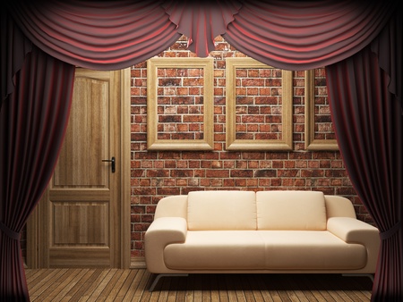 Red velvet curtain opening scene made in 3dの写真素材