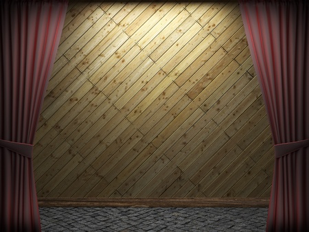 Red velvet curtain opening scene made in 3dの写真素材
