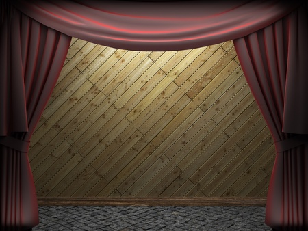 Red velvet curtain opening scene made in 3dの写真素材
