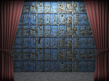 Red velvet curtain opening scene made in 3dの写真素材