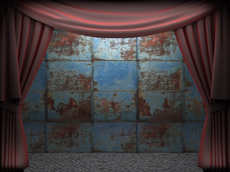 Red velvet curtain opening scene made in 3dの写真素材