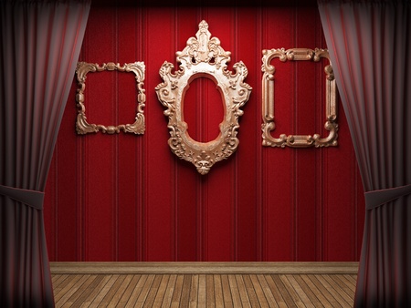 Red velvet curtain opening scene made in 3dの写真素材