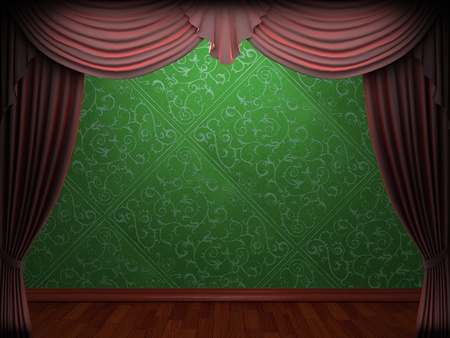 Red velvet curtain opening scene made in 3dの写真素材