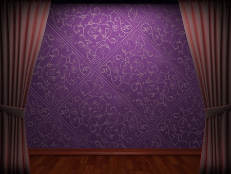 Red velvet curtain opening scene made in 3dの写真素材