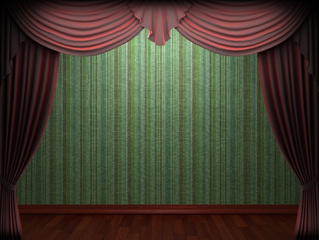 Red velvet curtain opening scene made in 3dの写真素材