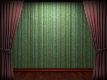Red velvet curtain opening scene made in 3dの写真素材