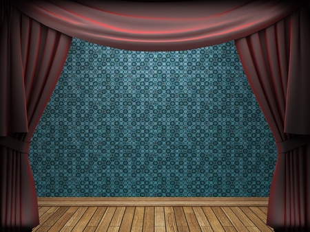 Red velvet curtain opening scene made in 3dの写真素材