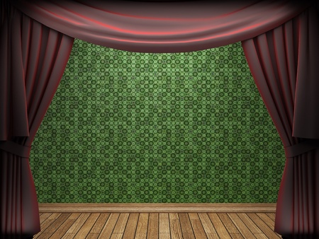 Red velvet curtain opening scene made in 3dの写真素材