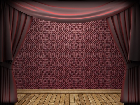 Red velvet curtain opening scene made in 3dの写真素材