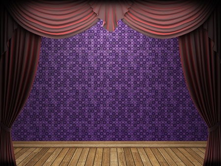 Red velvet curtain opening scene made in 3dの写真素材