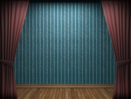 Red velvet curtain opening scene made in 3dの写真素材