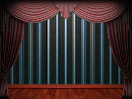 Red velvet curtain opening scene made in 3dの写真素材