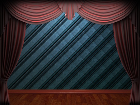 Red velvet curtain opening scene made in 3dの写真素材