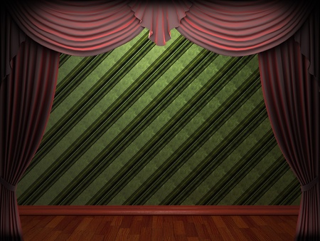 Red velvet curtain opening scene made in 3dの写真素材