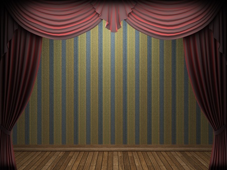 Red velvet curtain opening scene made in 3dの写真素材