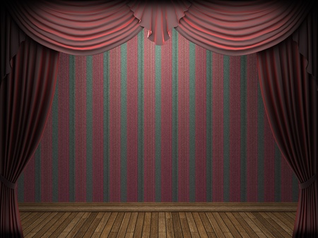 Red velvet curtain opening scene made in 3dの写真素材
