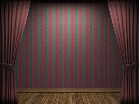 Red velvet curtain opening scene made in 3dの写真素材