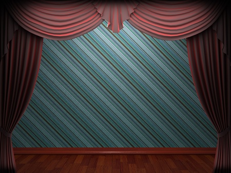 Red velvet curtain opening scene made in 3dの写真素材