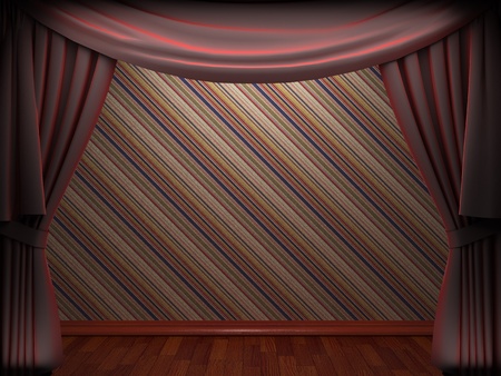 Red velvet curtain opening scene made in 3dの写真素材