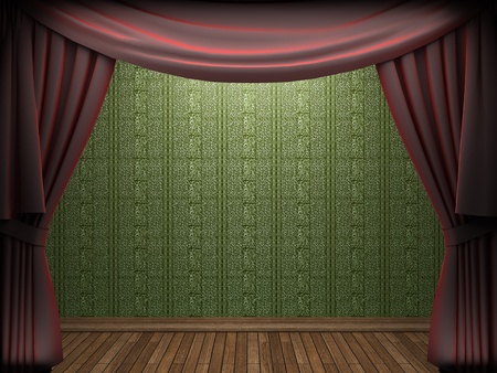 Red velvet curtain opening scene made in 3dの写真素材