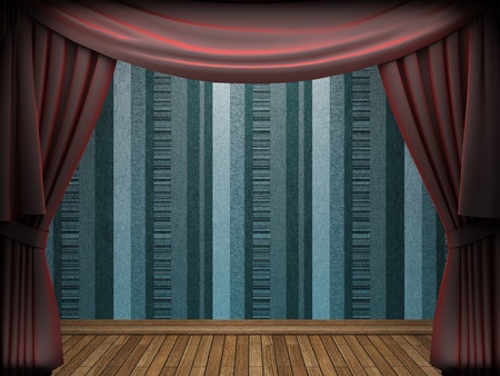 Red velvet curtain opening scene made in 3dの写真素材