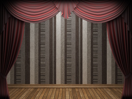 Red velvet curtain opening scene made in 3dの写真素材